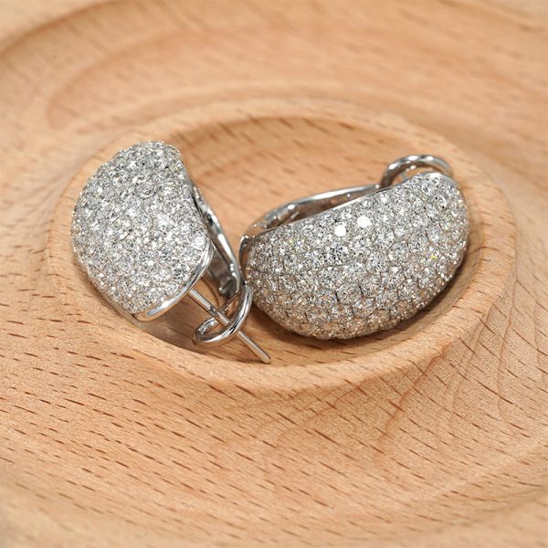 18K white gold diamond earrings, worn view 18K white gold diamond earrings, worn view