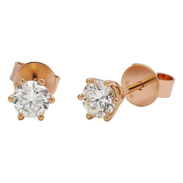 18K yellow gold diamond earrings, angle view